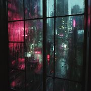 The rain hammered against the grimy window