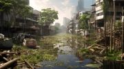 delapidated waterway in Bankcock with shouses on either side, in stilt pillings and in the background the city sky scrapers